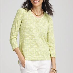 Chico’s Graphic Slub Scoop Neck Cotton Modal Lightweight Tee Size XL